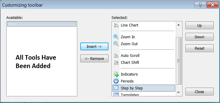 MT5 Charts Tool-bar Menu