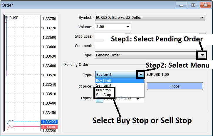 How Do I Set a Commodities Sell Stop Order in MetaTrader 5 Software?