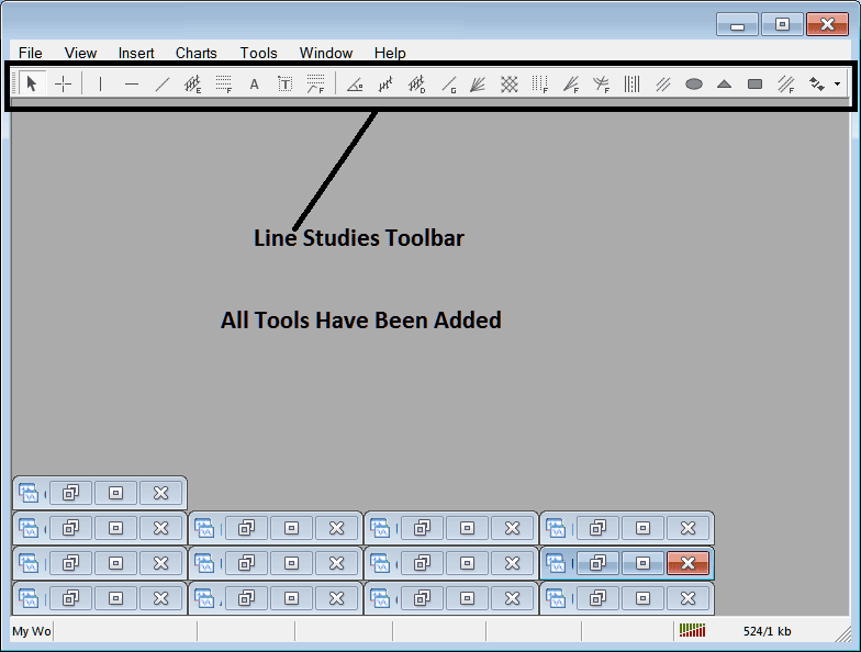 All Tools on Line Studies Toolbar in the MT4 Platform - Customizing XAUUSD Line Studies Toolbar Menu in MT4 - MT4 XAUUSD Line Studies Toolbar Menu Tutorial