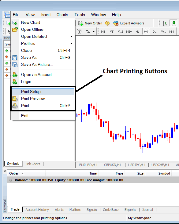 Print Setup and Printing Gold Charts on MetaTrader 4 - MetaTrader 4 Gold Trading Platform Tutorial
