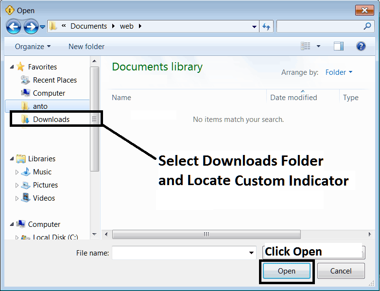 Locate Downloaded Indicator on Your Computer to Install it in MT4 - MT4 Platform MetaEditor Custom Indicators PDF