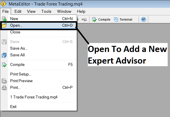 Open and Add New Downloaded Expert Advisor to MT4 - MetaTrader 4 MetaEditor Tutorial for How to Add Expert Advisors - How Do I Add Expert Advisors in MT4?