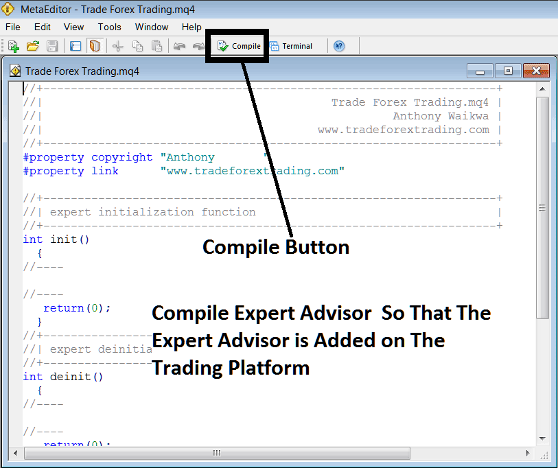 Compile the XAUUSD Trading Expert Advisor Program on MT4 MetaEditor Language - How to Add Expert Advisors on MT4