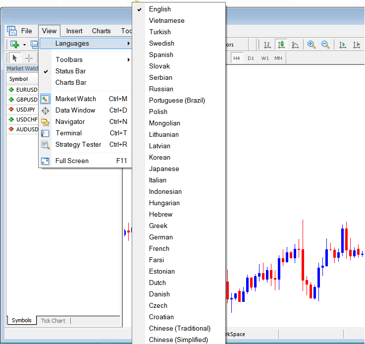 Changing Language of MT4 XAUUSD Trading Software - Changing Language of MT4 Gold Trading Platform - XAUUSD Trading Platform MT4 Setup for PC