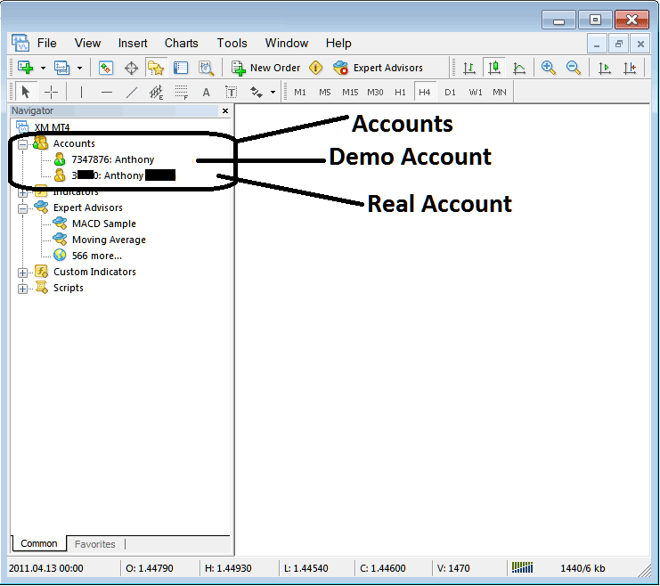 Demo Account and Real Account on MT4 - How Do I Use MT4 Gold Trading Platform Navigator Window Tutorial PDF? - Navigator Window in MetaTrader 4 Tutorial for Beginners
