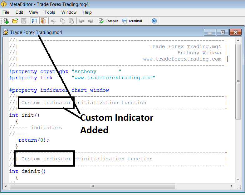 Adding Custom Indicator in MetaTrader 4 Meta-Editor Programming Environment