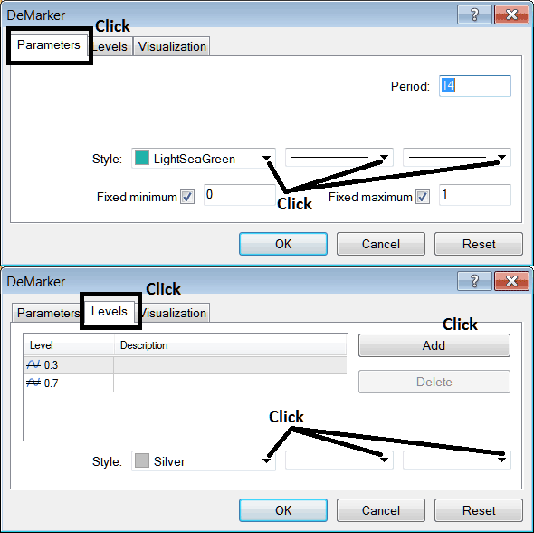 Edit Properties Panel Window for Editing Demarker Settings