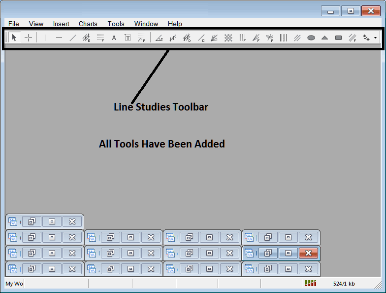 All Tools on Line Studies Toolbar in The MetaTrader 4 Platform