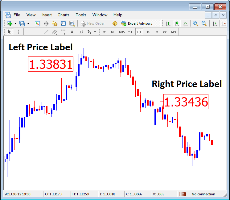 Left Stock Price Label & Right Stock Price Label on MetaTrader Stock Trading Software